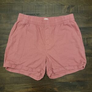 Frank & Oak High Waist Mauve Linen Shorts With Inside Drawstring